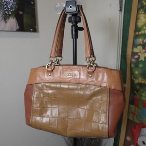 Coach Caramel and Chestnut Croc-Embossed Shoulder Mini Brooke Carryall Bag 2018
